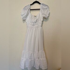 Liberty Love White Midi Dress with Puff Sleeves